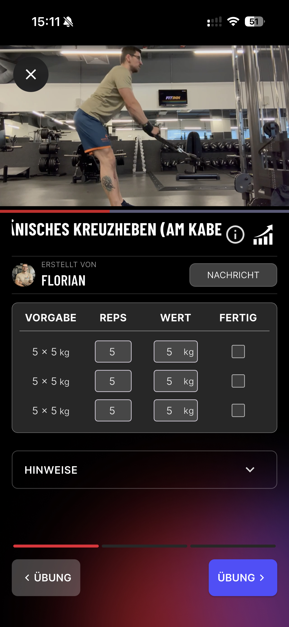 Trainingsplan in der App