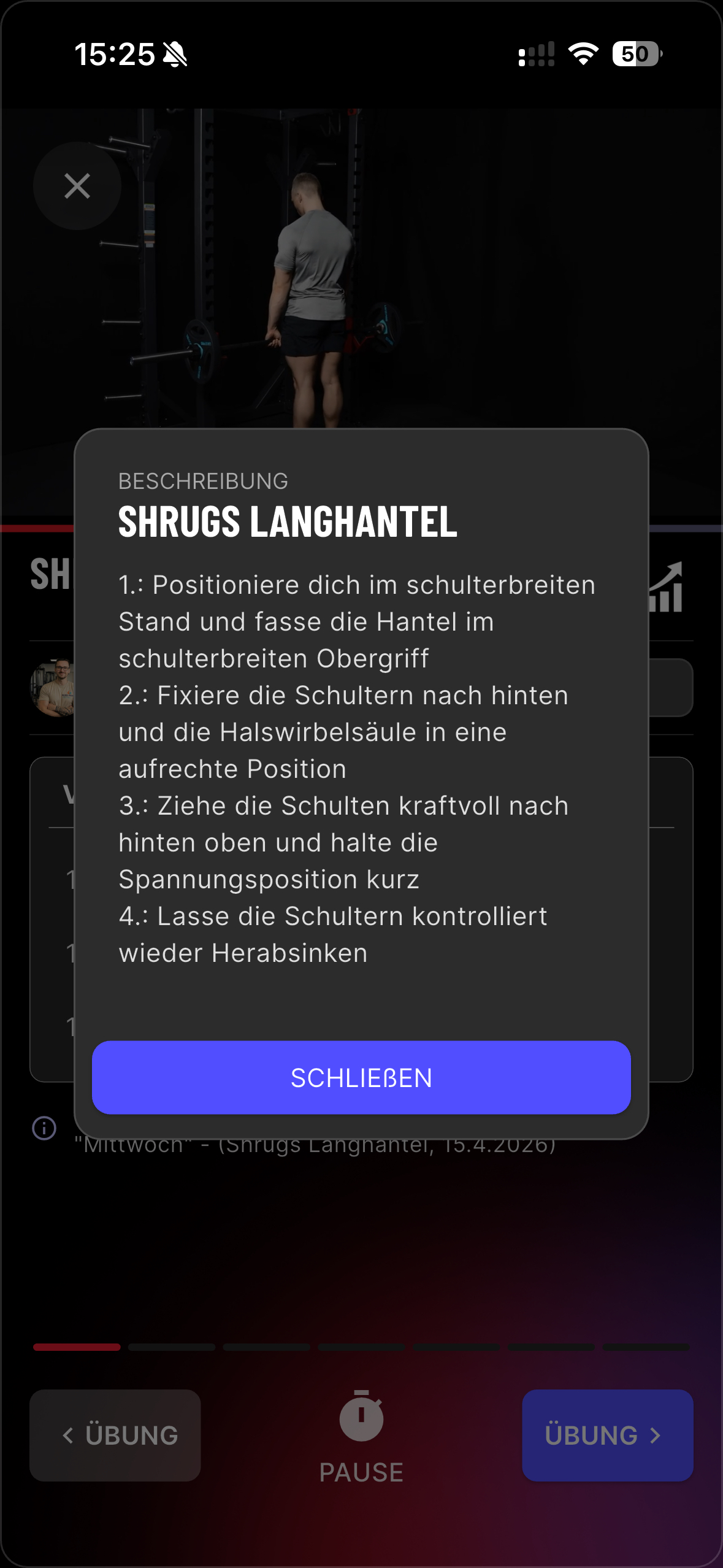 Übungsbeschreibung in der App